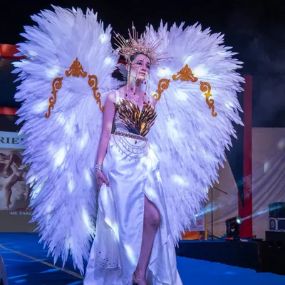 A breathtaking angel-winged creation graces the runway at Memorabilia. This piece showcases the incredible costume design and construction skills our fashion students develop.