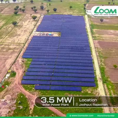 An aerial view of our 3.5 MW solar power plant in Jodhpur, Rajasthan, a testament to our capability in executing large-scale ground-mounted utility projects. This plant is a key contributor to the region's clean energy goals.