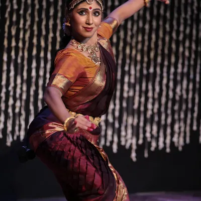 This photo captures a specific moment from the second jathi of a Reeti Gowlai varnam. A solo recital is a deep dive into the intricate rhythms and expressive storytelling of the traditional Bharatanatyam repertoire.
