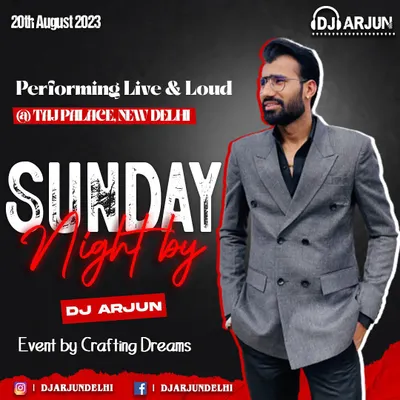A poster for my Sunday night show at TYLJ Palace in New Delhi. This highlights my ability to draw a crowd and keep the energy high, closing out the weekend with a packed dance floor.