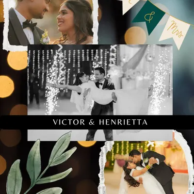 A collage celebrating Victor and Henrietta's beautiful first dance. We worked with them to create a routine filled with romantic lifts and spins that perfectly captured their love story, making their reception unforgettable.