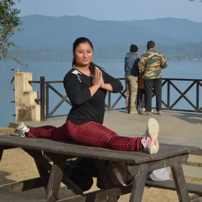 Enjoying the view while getting in a deep stretch. Here I am doing a full split on a picnic table, showing how you can incorporate flexibility training into your daily life, wherever you are.