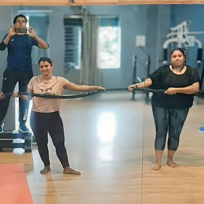 Teamwork makes the dream work! Here's my crew showing their strength during a fun battle rope exercise. Functional training like this builds full body power and is always a great time.