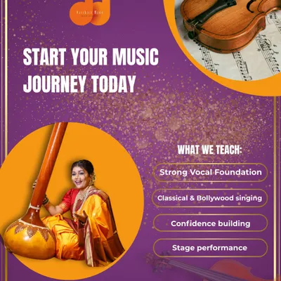 This graphic provides a quick overview of what we teach. We focus on building a strong vocal foundation which you can then apply to classical and Bollywood singing, while also developing your confidence and stage performance skills.