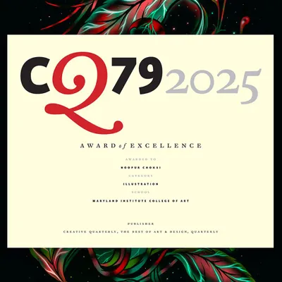 The Award of Excellence certificate from Creative Quarterly (CQ79) for my thesis illustrations.
