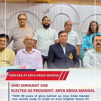 A group photo marking a new era at Arya Krida Mandal, our parent institution. With 99 years of glory behind us, we are ready to script an even brighter future for sports under my leadership as the newly elected President.