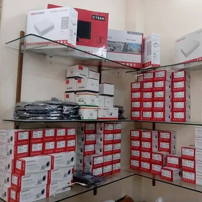 This is a part of my workshop inventory. I keep a large stock of cameras and DVR systems from trusted brands like Hikvision, so I am always prepared for new installations and service calls.