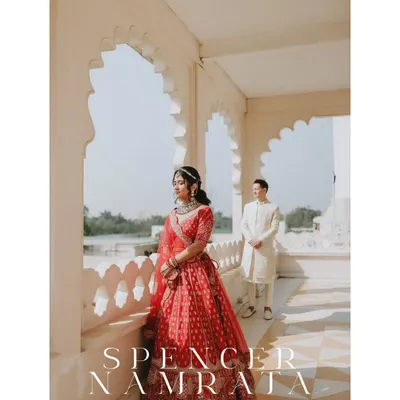 A beautiful portrait of Spencer and Namrata, capturing a quiet moment during their cross-cultural wedding at a heritage property.
