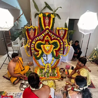 I am leading a traditional Vastu Shanti and Ashta Navagraha pooja at a client's residence. Such elaborate ceremonies are performed to pacify planetary influences and create a divine shield of protection around the home, ensuring peace for the family.