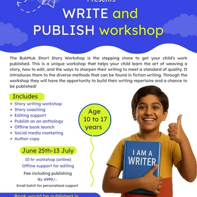 This flyer details my 'Write and Publish' workshop, a unique 10-hour online program for aspiring young authors. It covers everything from story weaving and editing to getting published and even includes an offline book launch.
