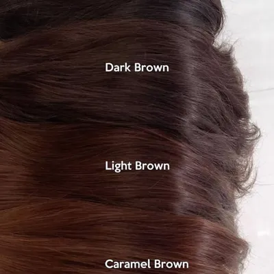 This image serves as a color guide for some of my most popular brown shades, from Natural Black/Brown to a warm Caramel Brown. I can help you find the perfect shade to match your hair.