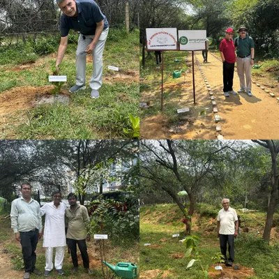 Members of the DLF Senior Citizen Council stand proudly by the saplings they planted at Aravali Forest, each one dedicated in memory of friends and family.