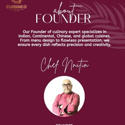 A little about me, Chef Nitin. With expertise in Indian, Continental, Chinese, and global cuisines, I personally oversee everything from menu design to flawless presentation to ensure every dish is perfect.
