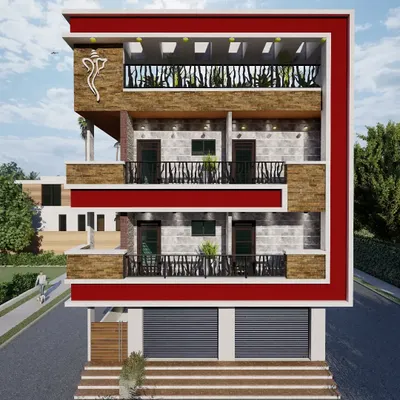 A complete 3D exterior render for a commercial-residential mixed-use building. This design features shops on the ground floor and residential units above, showcasing skills in material application, lighting, and creating a realistic environment in Lumion.