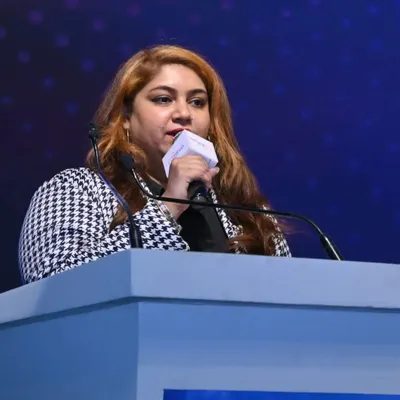 A speaker addresses the audience at the Lighting Connect conference, a specialized session held in collaboration with the IALD.