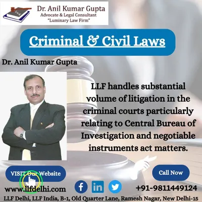 Our firm, Luminary Law Firm (LLF), manages a significant caseload in criminal courts. We have particular expertise in matters concerning the Central Bureau of Investigation and disputes arising from the Negotiable Instruments Act, providing robust representation for our clients.