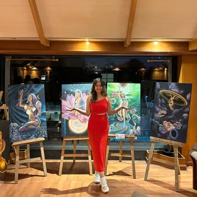 Standing with my 2023 exhibition series. These four paintings were a deeply personal exploration of my own thoughts and feelings, marking a shift toward painting for myself and discovering my own voice on the canvas.
