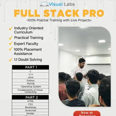 Our Full Stack Pro program offers 100% practical training with live projects. The curriculum is industry oriented and includes everything from C++, Java, and Python to React and MongoDB, with full placement assistance.