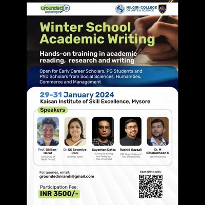 I was part of a fantastic panel of scholars for the Winter School on Academic Writing at the Kaisan Institute of Skill Excellence in Mysore. These hands-on training events are invaluable for early career scholars and PhD students.