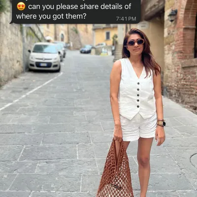 My love for co-ord sets is real. This white linen vest and shorts set was perfect for exploring the streets of Italy, paired with a simple woven bag and sandals.