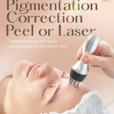 For pigmentation correction, the choice between a peel or a laser depends on the depth and type of pigmentation. Both are excellent options for targeting tanning, dark spots, and uneven tone to reveal clearer skin. I determine the best course of action after a thorough consultation.