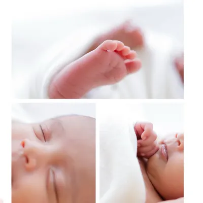 A collage showcasing the tiny details I love to capture: the curve of an ear, the texture of their hair, and the way they hold their little hands.