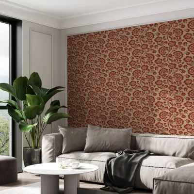 Our Autumn Blossom wallpaper brings a warm and cozy feel to this living room. The rich red and beige tones create a perfect ambiance for relaxing and unwinding.