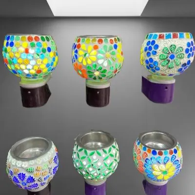 Here you can see the variety of designs available in our plug-in mosaic lamp collection. From multicolored dots to floral and geometric patterns, there is a style to match any decor and add a pop of color to your wall.