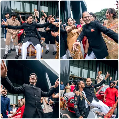 The groom's wild and energetic baraat. We capture all the dancing, music, and excitement of the groom's procession.