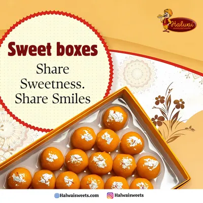 Share sweetness, share smiles with our sweet boxes. This box of bright orange Motichoor Ladoos, garnished with silver vark, is a classic way to spread joy.