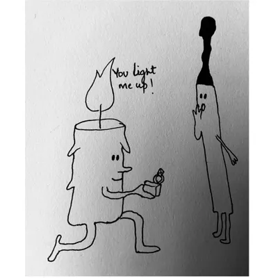 "You light me up!" This simple doodle of a candle proposing to a matchstick is a perfect example of the playful and heartfelt illustrations I love to create.