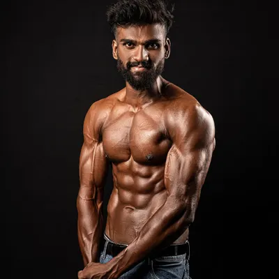 A professional shot of my client after his transformation. The confidence he gained is just as important as the muscle he built.