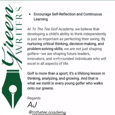 We believe that developing a child's ability to think independently is just as important as perfecting their swing. We are not just shaping golfers, we are shaping future leaders.