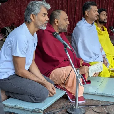 The graduation ceremony is a sacred and joyful culmination of the TTC journey. Here, our founder Amaresh sir sits with the Acharyas, marking the successful completion of the course with traditional rituals and blessings for the new teachers.
