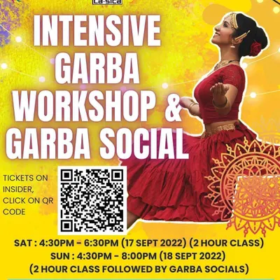 Our official poster for the Intensive Garba Workshop and Garba Social. This gives you all the details on dates, times, and what to expect from our two-day deep dive into the world of Garba.