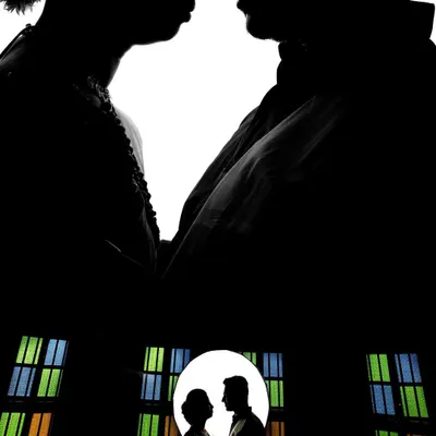 A collage of powerful silhouette portraits. Using a bright white background, I can create high-contrast, artistic images that focus on the form and connection of the couple.