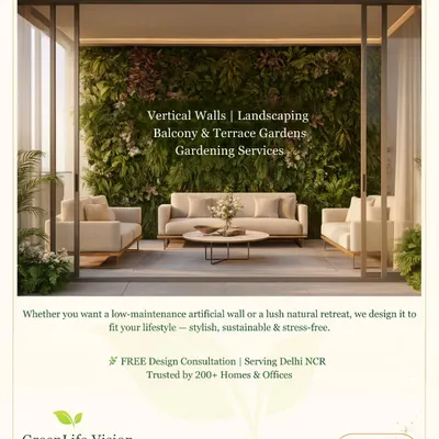 A summary of what we offer at GreenLife Vision. From vertical walls and landscaping to complete gardening services, we design stylish and sustainable green spaces for homes and offices across Delhi NCR.