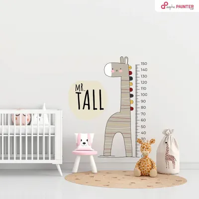 A fun and functional giraffe height chart mural for a kid's room. It's a playful way to track their growth and adds a charming element to the decor.