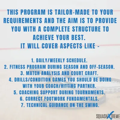 Our online program is a complete, tailor-made structure for success. We cover every aspect of your game, from daily schedules and fitness routines to match analysis, drills, and technical guidance on swing and footwork.
