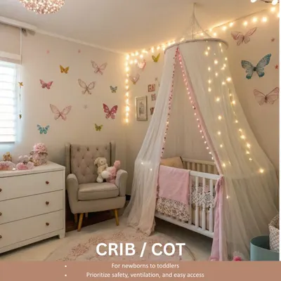 For newborns and toddlers, a crib or cot is essential. I always prioritize safety, ventilation, and easy access when incorporating them into a nursery design.