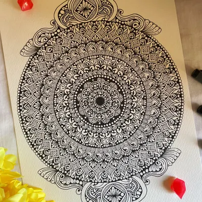 This A4-sized artwork is one of my most intricate black and white designs. The detailed patterns and ornamental flourishes are designed to draw you in, offering a moment of meditative calm. This piece is currently available for purchase.