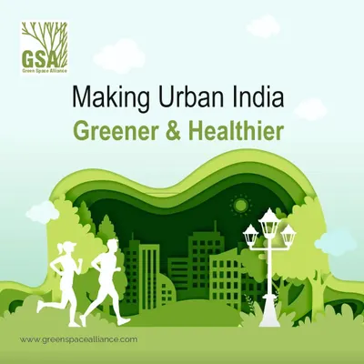 An illustration representing our mission of "Making Urban India Greener & Healthier." We are committed to building cities where people can thrive by prioritizing eco-friendly landscapes and green infrastructure to promote well-being and climate resilience.