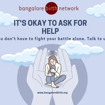 It is always okay to ask for help. This simple graphic serves as a reminder that you don't have to fight your battles alone. If you are a new mom struggling with your mental health, we are here to talk.