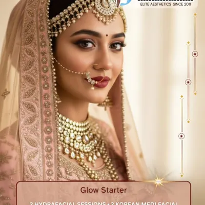 Our Bridal Glow Starter package is the perfect foundation for clear, even-toned, and camera-ready skin. It includes two Hydrafacial sessions, two Korean Medi-Facial sessions, and one IV Glow Drip session to ensure you are radiant from the inside out.