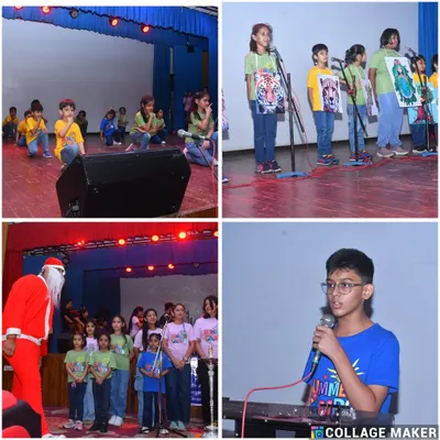 A collage capturing the diverse talents on display at our Annual Day. From a powerful talk show on environmental awareness to a festive visit from Santa, the stage was alive with student performances and community spirit.