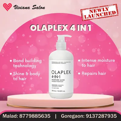 I am excited to have launched the Olaplex 4-in-1 Moisture Mask at my salon. This professional treatment uses bond-building technology to repair hair, provide intense moisture, and add shine and body.