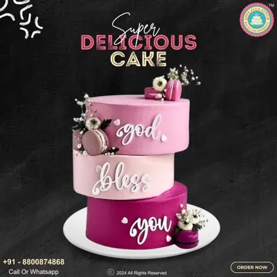 A truly special three-tiered cake I made to convey a heartfelt blessing. Each layer is a different shade of pink, adorned with delicate sugar flowers and macarons. This design is perfect for baptisms, baby showers, or any event where you want to share a message of love.