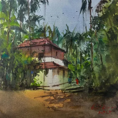 Beautiful Konkan. I tried to take a break from my regular cityscapes to paint this 12x12 inch watercolor. Painting foliage is always difficult, but I enjoyed the process.
