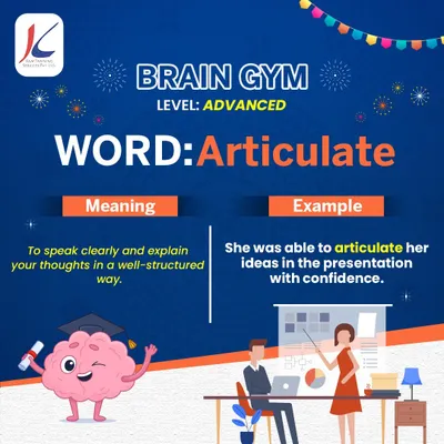 Let's learn the word 'Articulate'. It means to speak your thoughts clearly and in a well-structured way. Using words like this in a presentation will make you sound confident and credible.