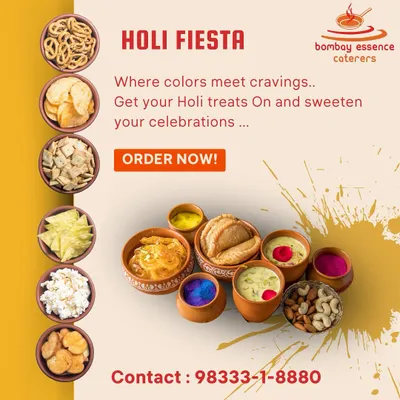 Our Holi Fiesta menu is designed to bring colour and flavour to your celebration. We offer a variety of festive treats, including Gujiyas, Thandai, and assorted snacks, available for order now.